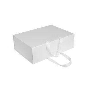 Біла подарункова коробка з ручками 33 х 24 х 10,5 см