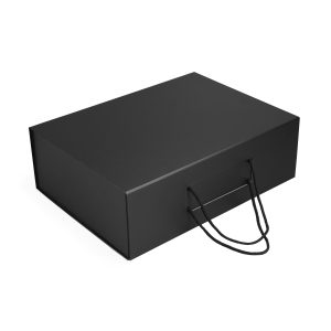 Коробка для подарунків чорна з шнуровими ручками, 46 х 34 х 15 см